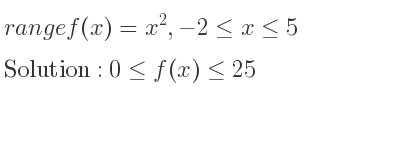 The range of f(x)=x^2,-2<= x<= 5 is 0<= f(x)<= 25